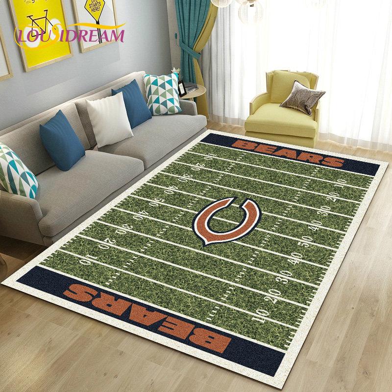 Amerikanisches Footballfeld Rugby Bereichsteppich Groß, Teppich für Wohnzimmer Schlafzimmer Sofa Fußmatte Dekoration, Rutschfeste Bodenmatte 3D