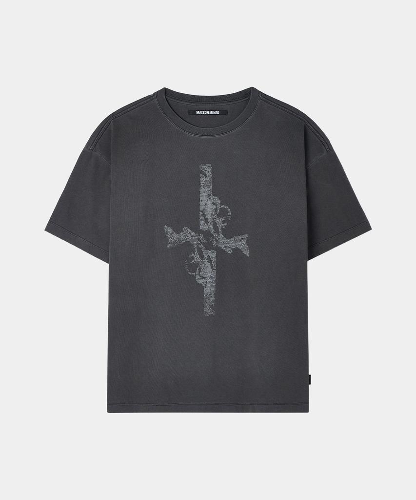 MAISON MINED Cross Gun Graphic Half T Charcoal