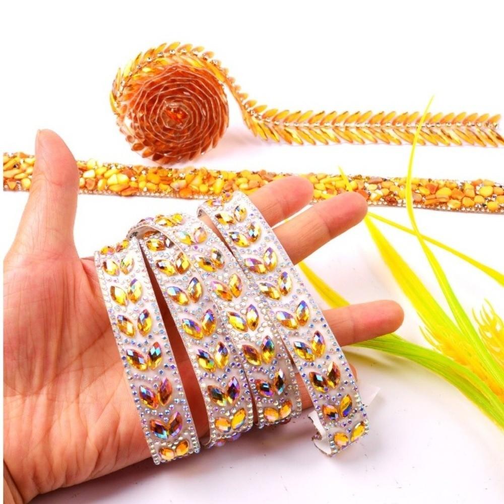 Golden Hot Fix Rhinestone Trim Wheat Ear Design Resin Hot Fix Rhinestone Tape  Cosmetic Decor