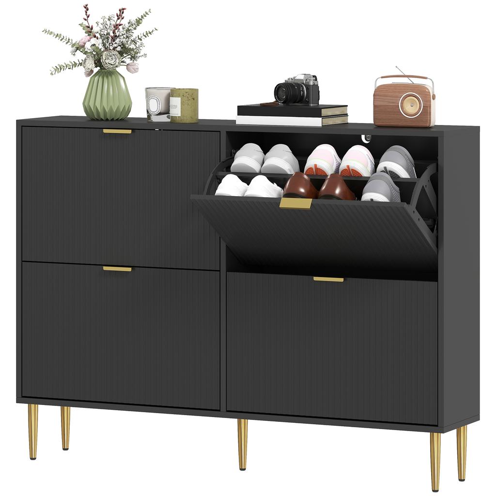 Elegant Four-Drawer Shoe Cabinet - Black