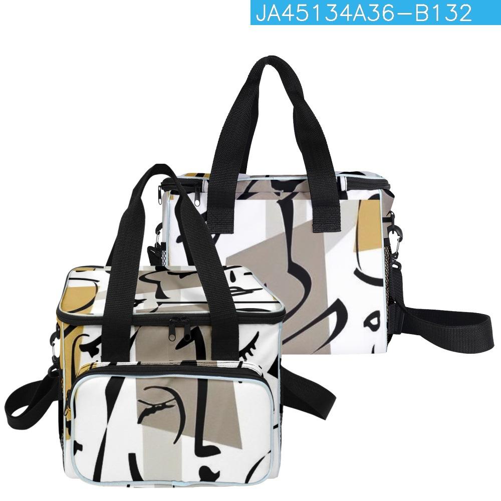 Hip Hop Popular Trendy Novelty Strange Lines 3D Printed Larger Crossbody Lunch Bag Thermal Insulation Food Handbags Ice Bags