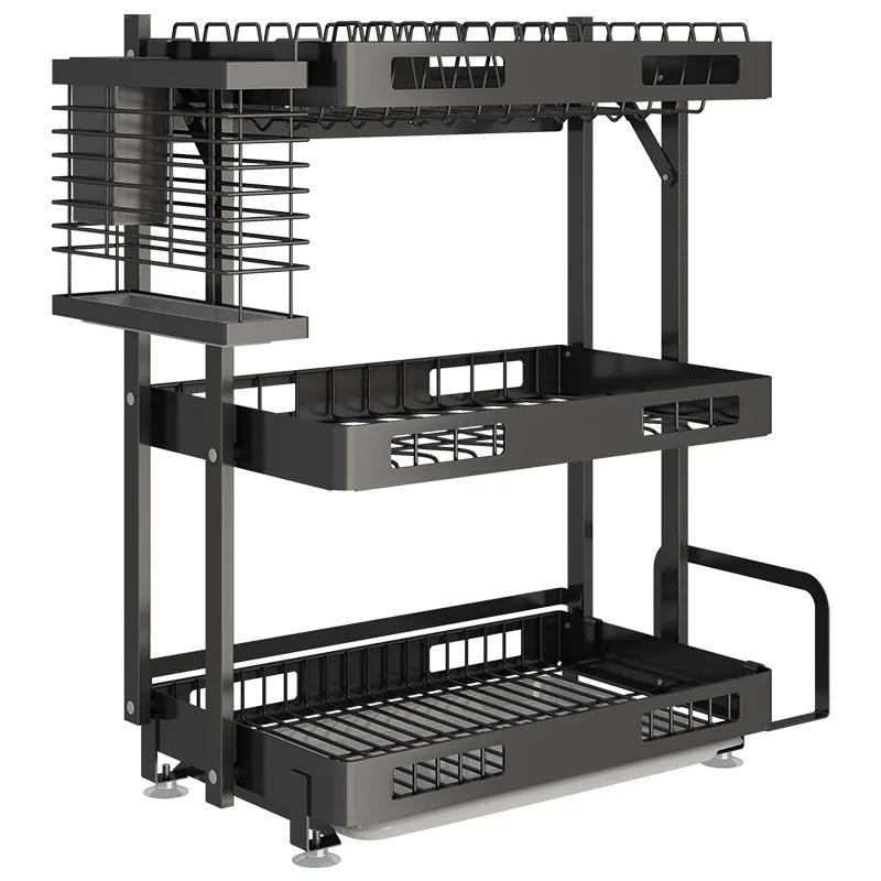 Wall Mounted Dish Drying Rack, Stainless Steel Hanging Bowls Drainer with Cutlery Holder, Drainboard, Plates Cups Storage Shelf