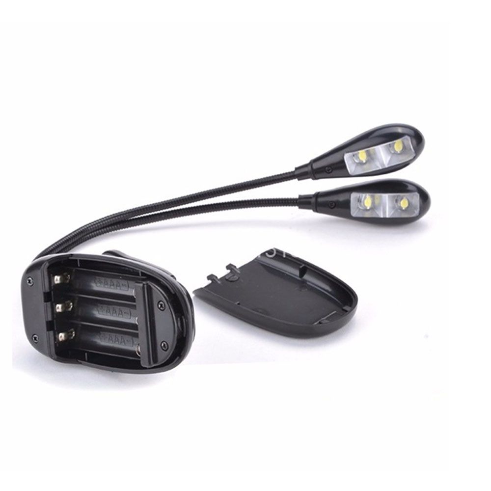 Guitar Parts Accessories 4 LED 2 Arms Light Book Music Stand Light Reading  Lamp Dual Flexible Arms