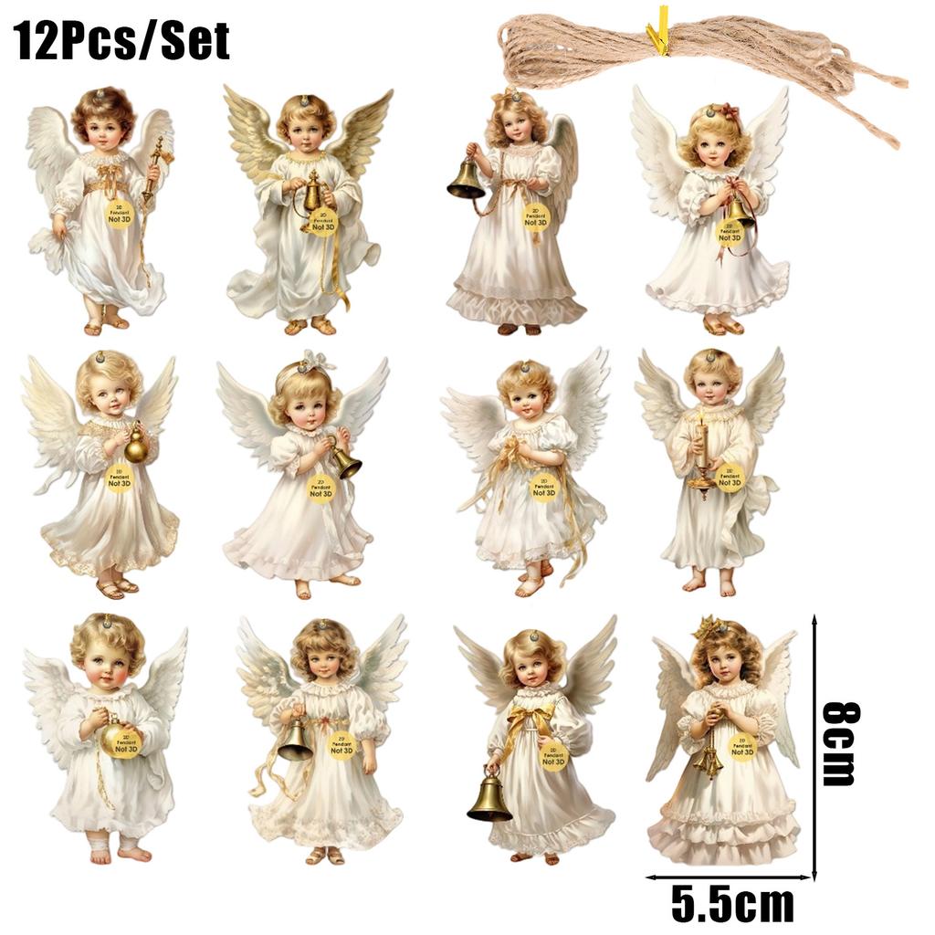 Vintage Angel Wooden Christmas Ornaments Flat 2D Hanging Pendants Little Angel Decor for Xmas Tree New Year Party Decor Supplies
