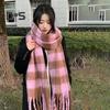 Women Scarf Plaid Print Thickened Warm Long Shawl with Tassel Trim Versatile Winter Blanket Wrap Daily Wear