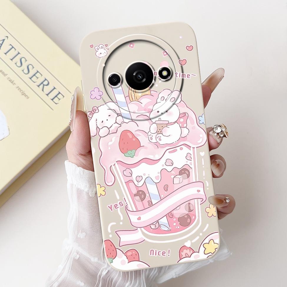 Für Redmi A3 Hülle Niedliche Cartoon Katze Ästhetisch Blumenmädchen Junge Stoßfeste Silikon-Rückabdeckung Für Xiaomi Redmi A3 Handyhülle Coque