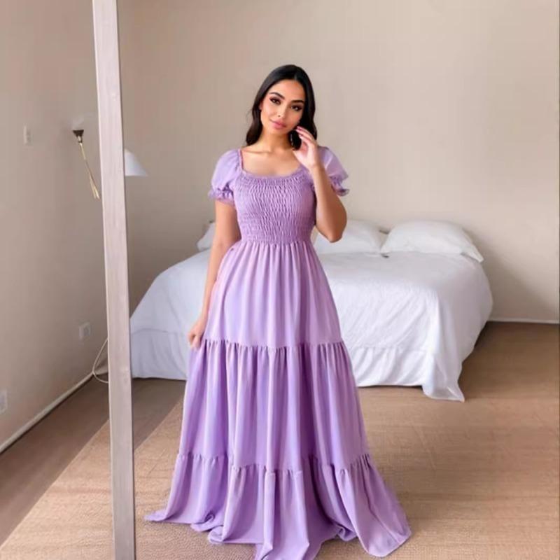 Women's New Commuter Solid Colour Square Neck Range Patchwork Long Dresses Dresses