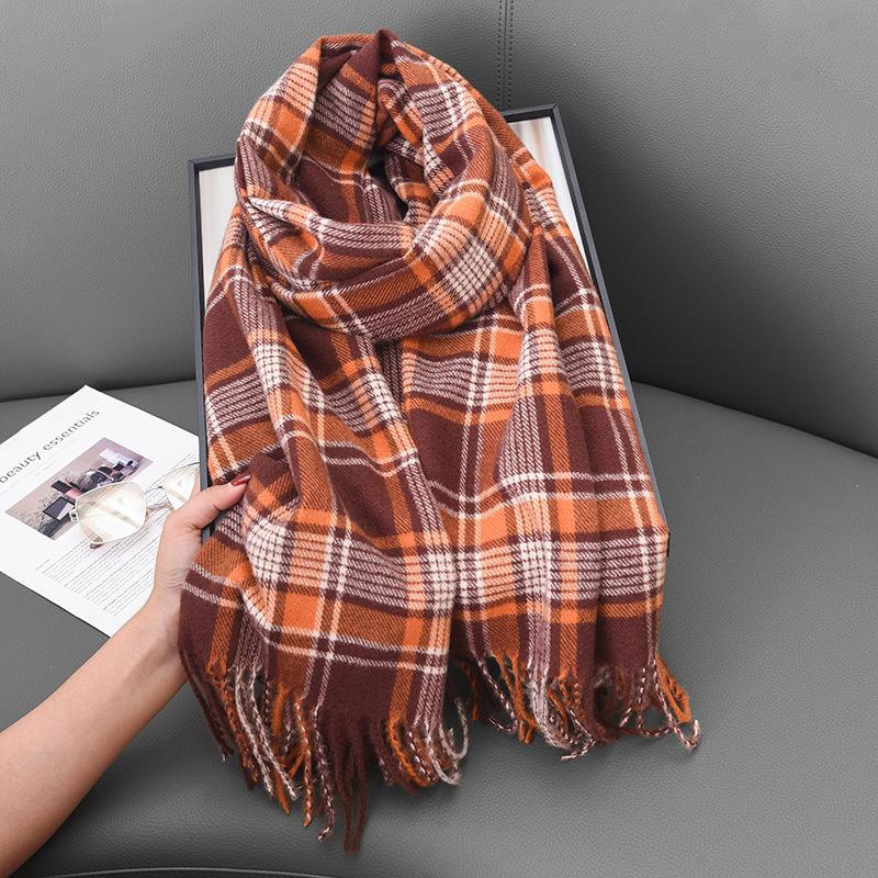 Premium new versatile plaid scarf women's soft warm thickened shawl autumn and winter travel cold scarf