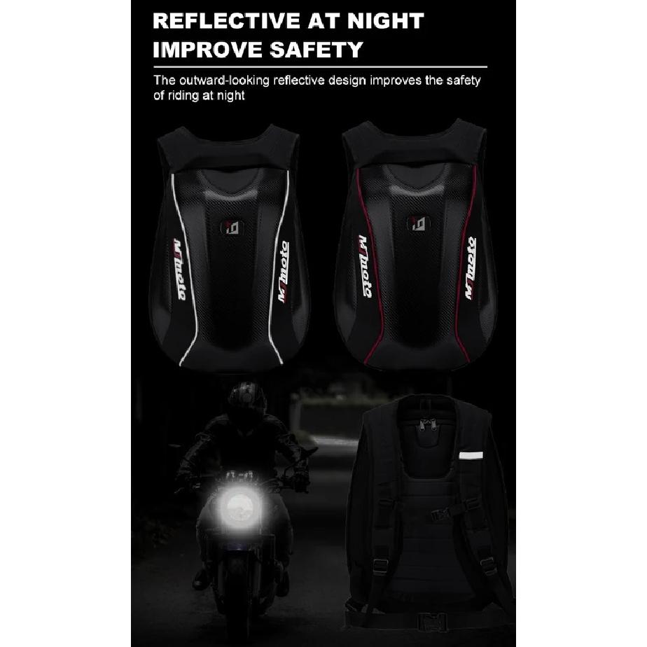 Carbon Fiber Motorcycle Backpack Motocross Helmet Bag Waterproof Motorsport Riding Backpack Expandable Hard Shell Bag Reflective
