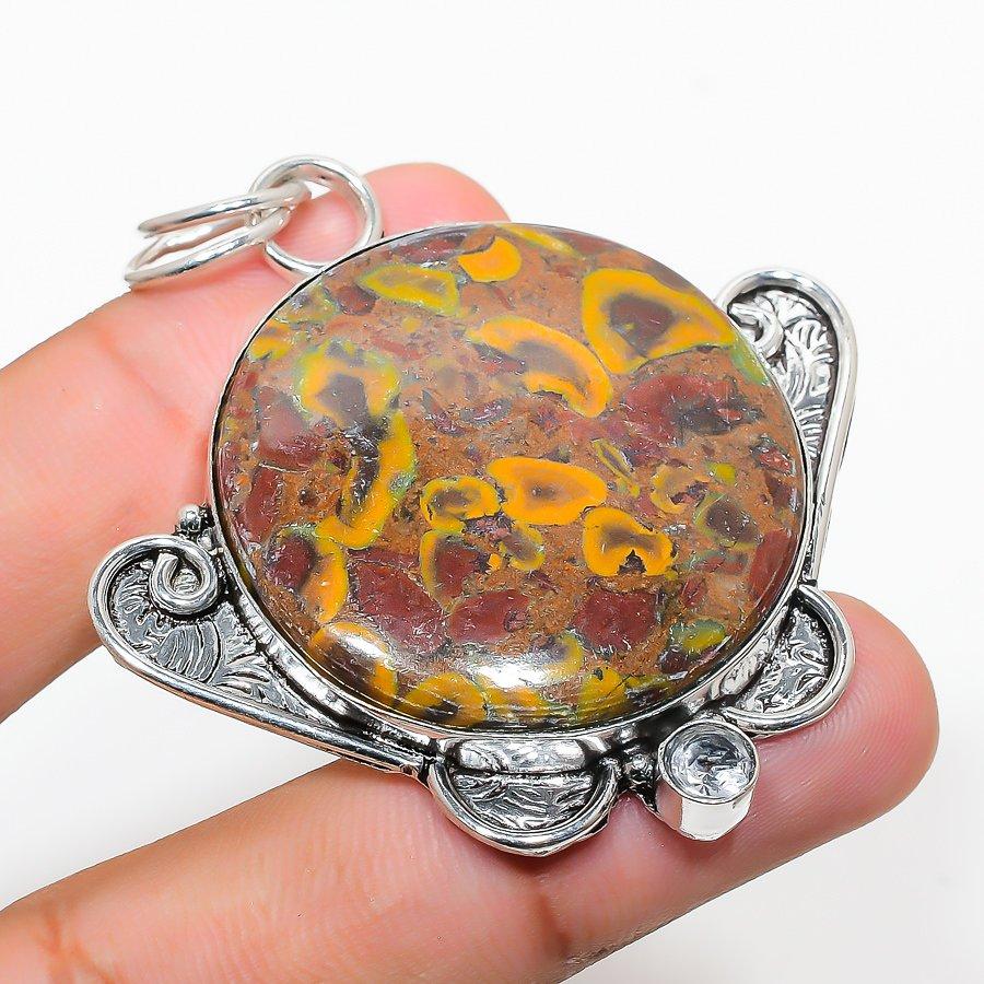 

Natural Bamboo Jasper, White Topaz 925 Sterling Silver Pendant 2.36 U8B84