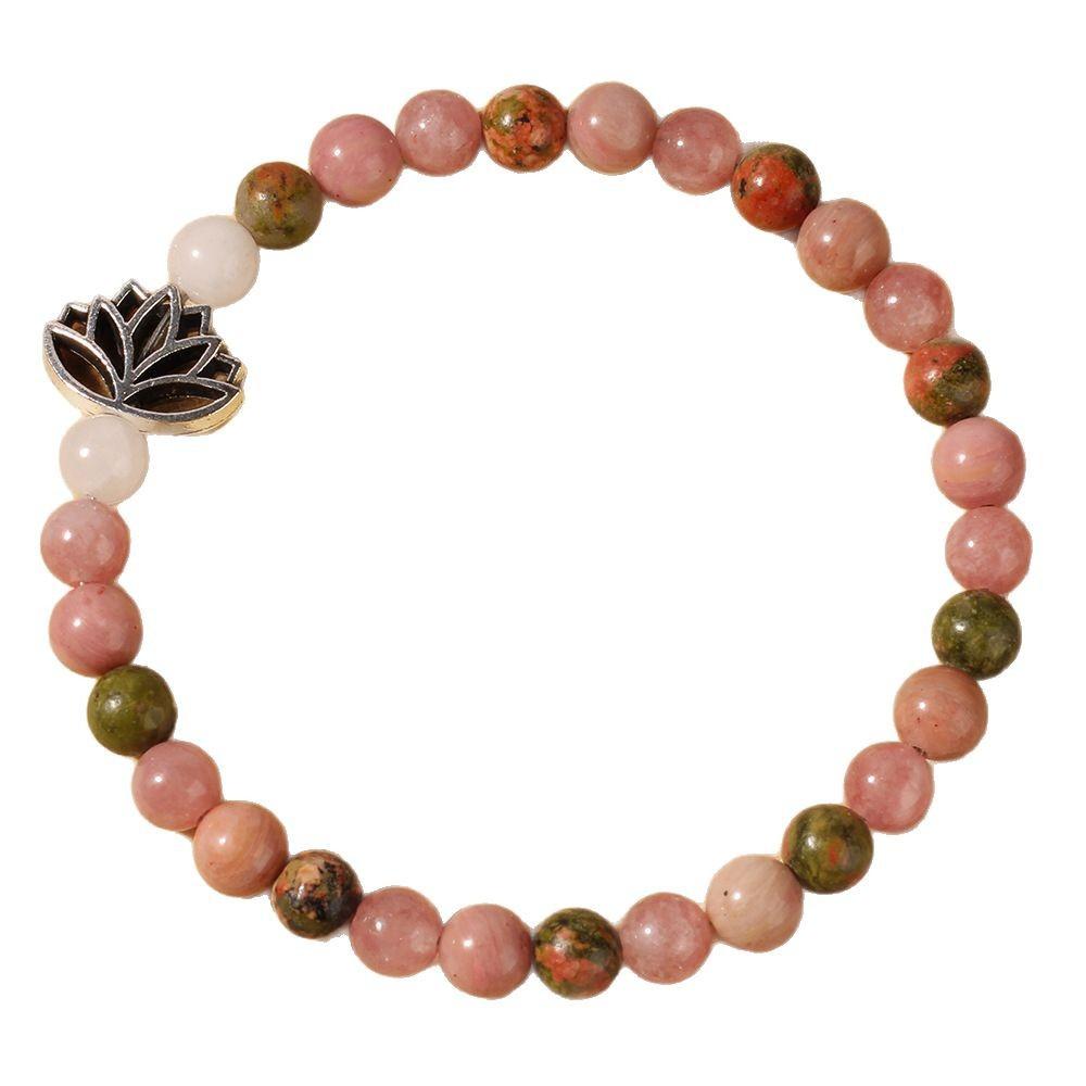 Rose Quartz Unakite And White Jade Beaded Bracelet With Silver Lotus Charm Serene Fashion Jewelry For Men Women Daily Wear Simple Versatile Accessory