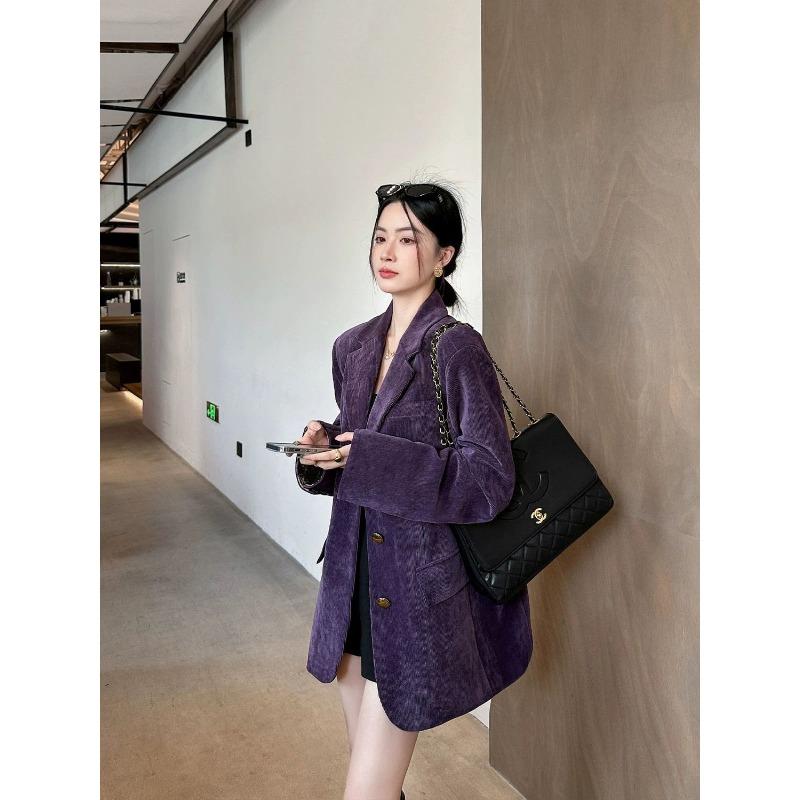 Korean Style Purple Corduroy Blazer Women Loose Fit Vintage Long Sleeve Spring Autumn High End Small Batch Suit