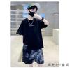 Boys' set, children's summer set, boys' trendy and cool casual, medium and large children's printed short sleeved tie dye shorts two-piece set