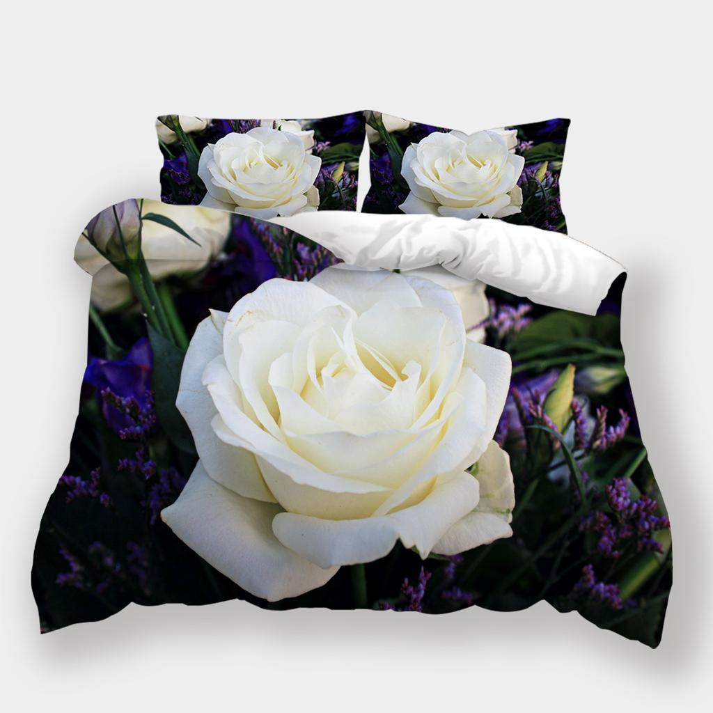 3D Printed Flower Bedding, Women's and Girls' Down Duvet Covers and Pillowcases, 2/3pc King Queen Bed Full-size Duvet Cover Gift