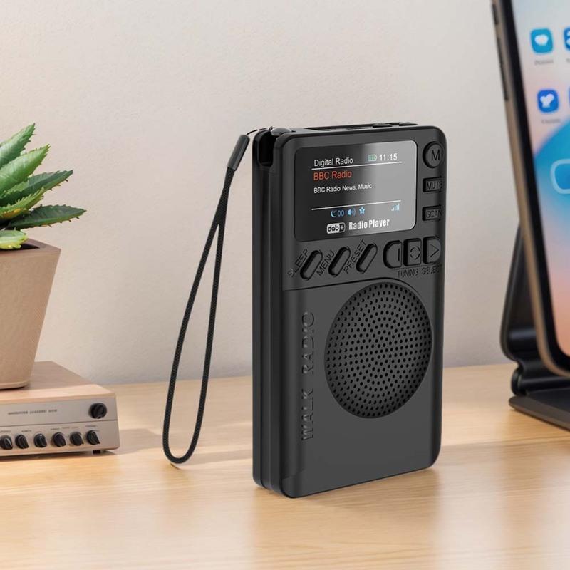 Mini DAB FM Digital Radio with Headphone Jack MP3 Player Rechargeable Color Screen Pocket Radio for Outdoor Camping Hiking