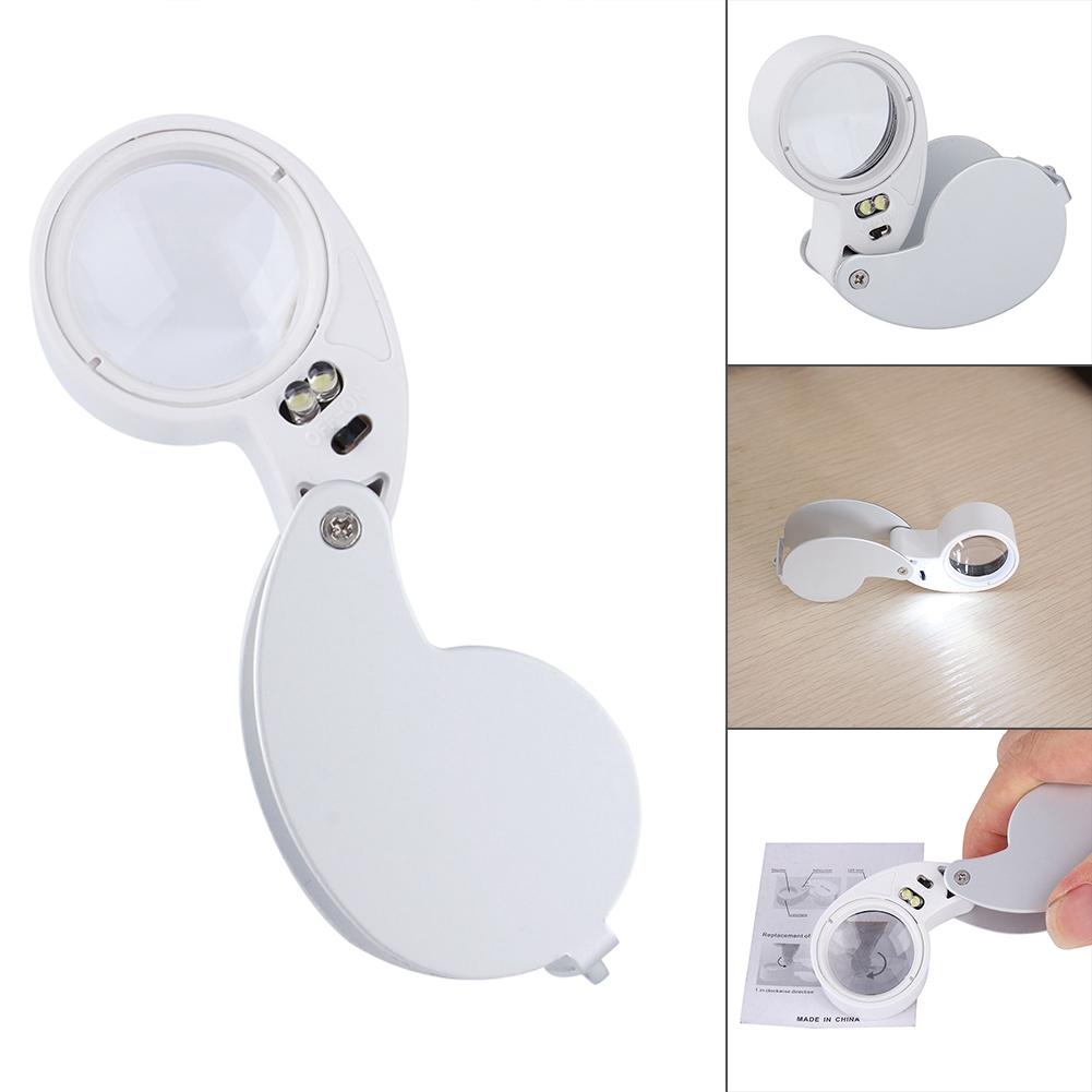 

Sliver 40X Reading Magnifying Lenses Glass Eweler Loupe Illuminated Magnifier with LED Lamp