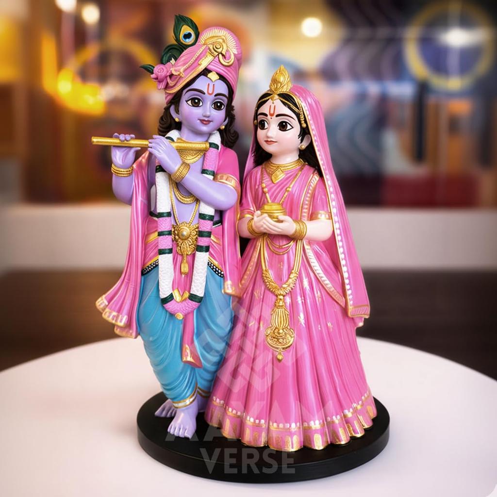 Manmohak Radha Krishna Idol – 15.24CM UV Resin Murti | Hand-Painted Divine Couple Statue for Home Decor, Temple & Gifting