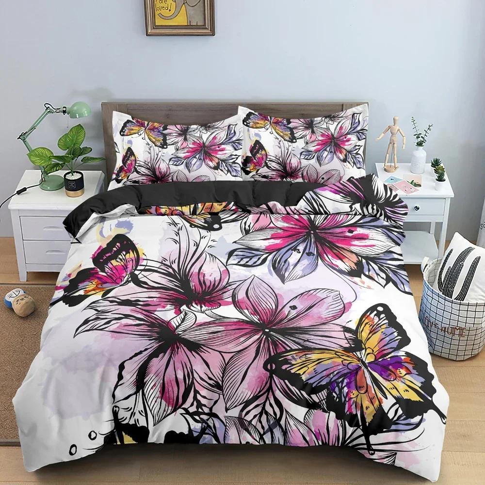 Butterfly Tropical Plant Pattern Comfortable Duvet Quilt Cover Pillowcase Bedding Set Children Bedroom Decoration Home Textile