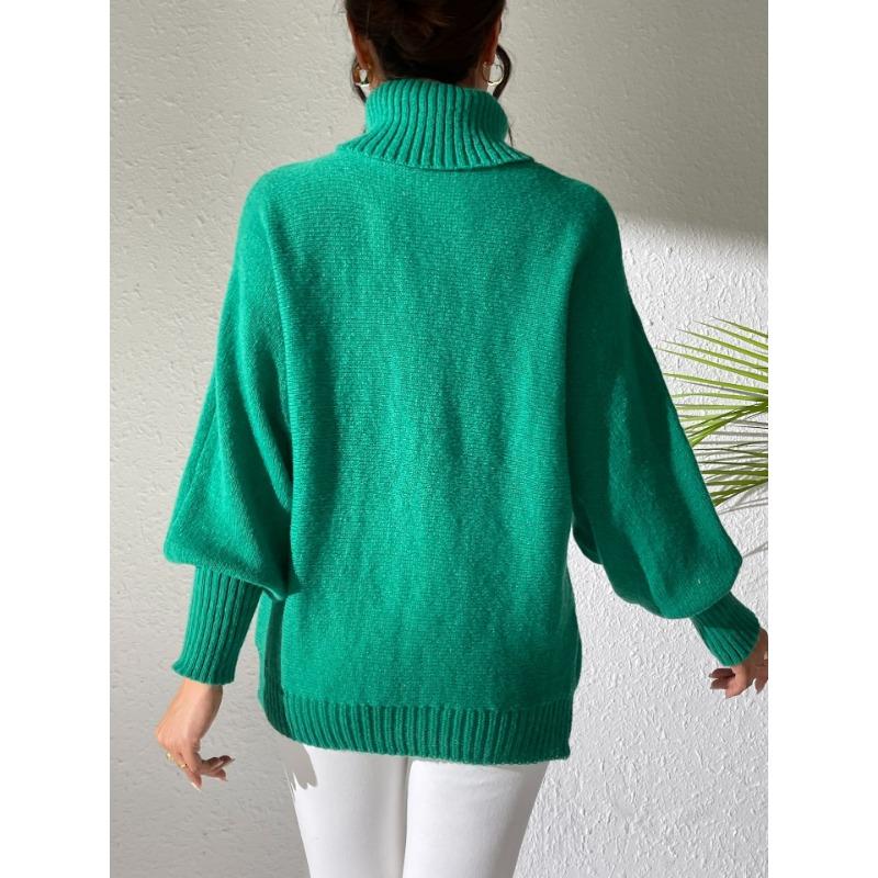 Bluză de bază mărime plus toamnă și iarnă pentru femei, topuri simple de culoare uni, pulover cu gât înalt cu perle