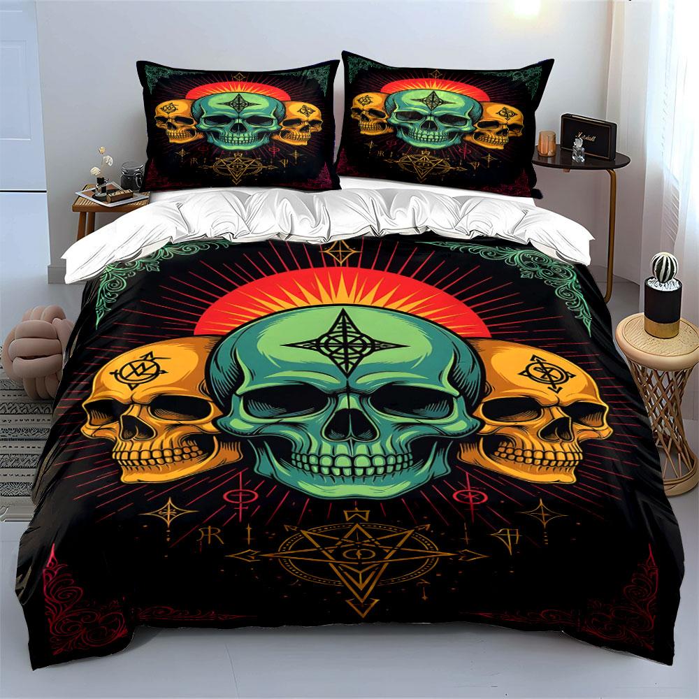 Colorful skulls with symbols. Bedding sets Duvet cover sets Duvet covers Pillowcases(1* Duvet Cover 2* Pillowcases without duvet insert)