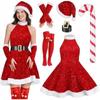 Womens Christmas Elf Costume Green Sequin Party Dress With Hat Set Festive Performances