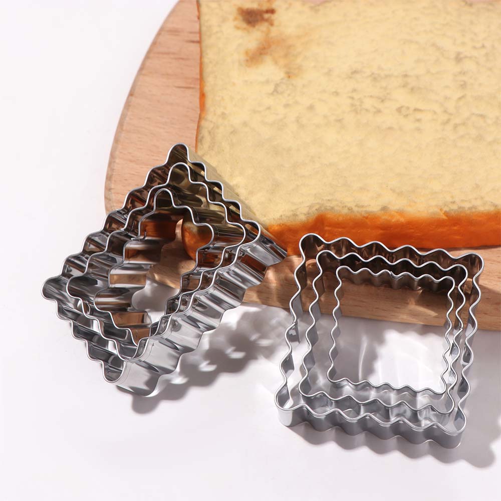 6Pcs Rectangle/Square Blessing Frame Biscuit Mold Wave Cookie Cutter  Sandwich