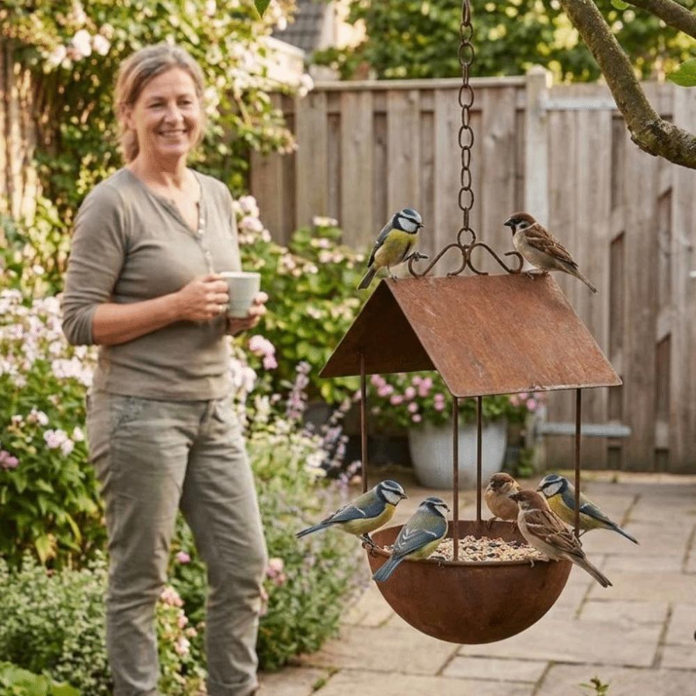 Anti-leakage Bird Bath Feeder Rusty Iron Bird Food Container Hanging Bird Feeder  Outdoor Garden