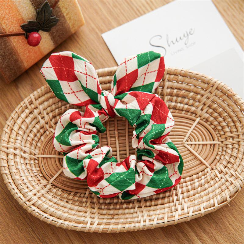 12pcs/pack Merry Christmas Pretty Print Hairbands for Women Girls Thick Ponytail Holder Hair Ties Elastic Hair Bands Accessories