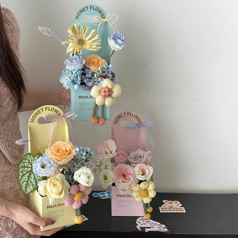 2Pcs Creative Hand-Folded Folded Flower Box Flower Gift Box Romantic Flower Arrangement Box Portable Bouquet Wrapping Box