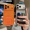 KEYSION Card Slot Holder Bag Phone Case for iPhone 16 17 Pro Max 17 Air 16 Plus Transparent Glitter Kickstand Shockproof Cover