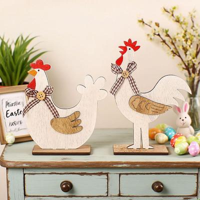 Ming Guan Nordic Easter Wooden Rooster Couple Decorations