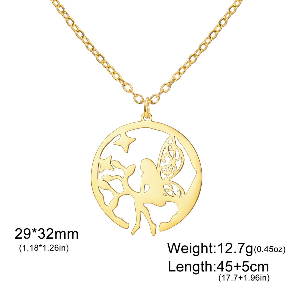  Elegant Flower Fairy Necklaces Stainless Steel Fashion Charm Forest Elf Pendant Chain for Women Lady Party Jewelry Gifts