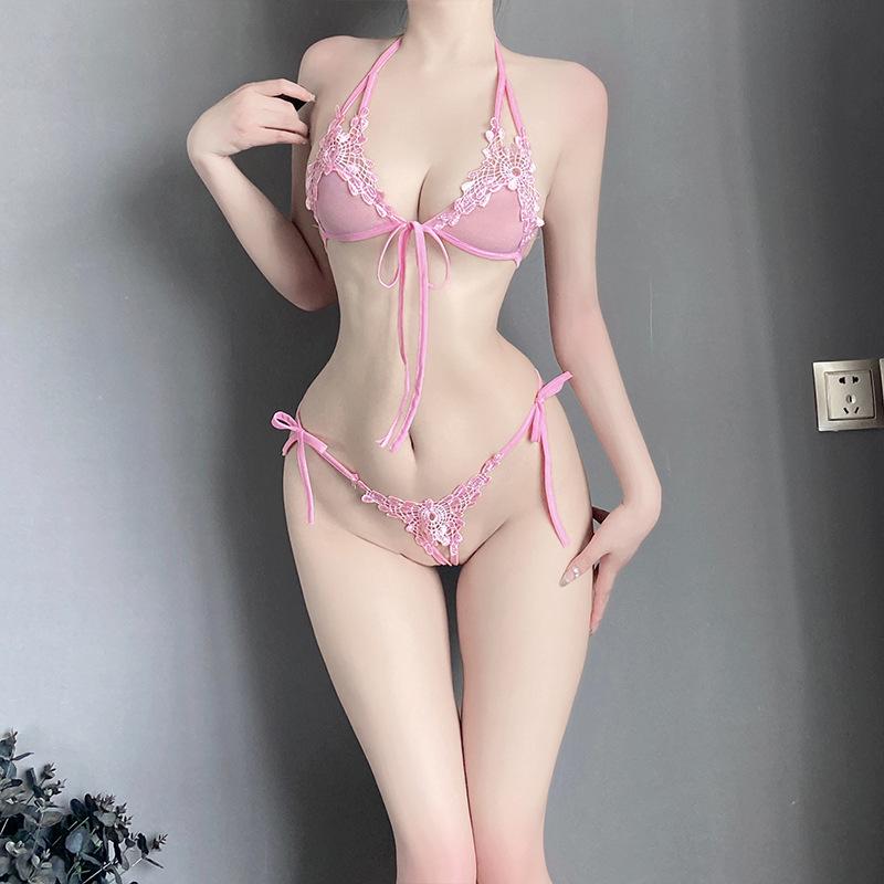 Dreamy Nights: Erotic Lace Lingerie Set - Women’s Sexy Small Chest Open Crotch Sleepwear