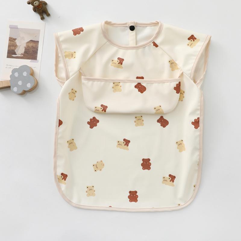 Reversible Waterproof PU Baby Feeding Shirt with Rice Pocket - Short Sleeves, Anti-Stain