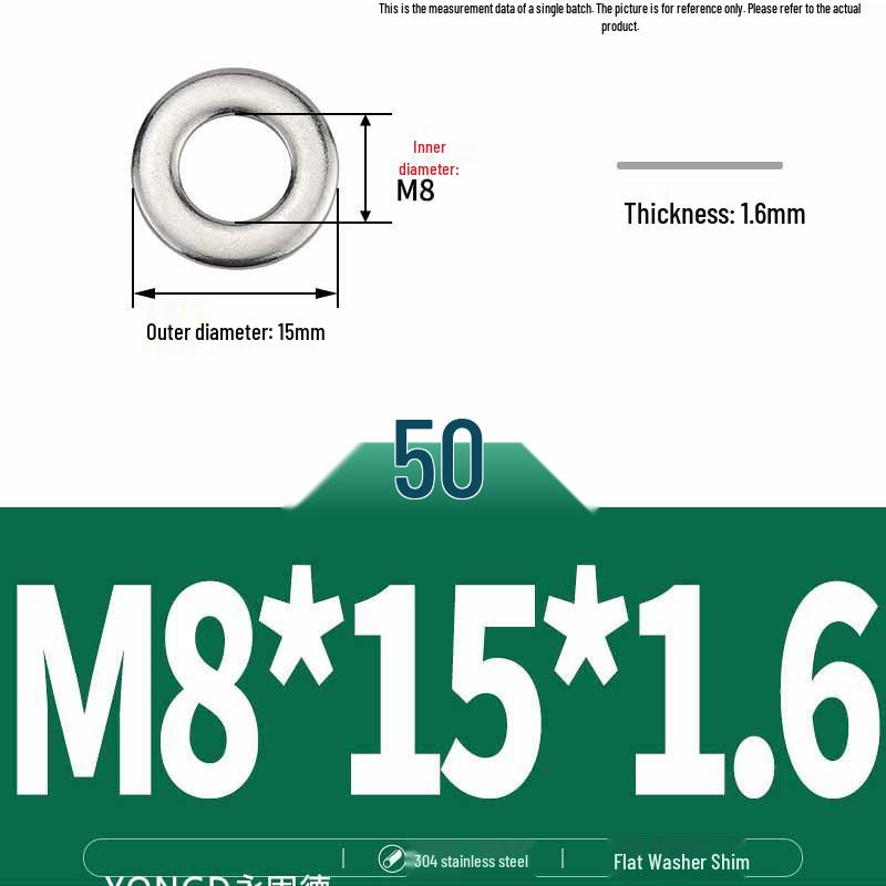 304 Stainless Steel Thickened Flat Washer / Ultra-thin Metal Gasket, Sizes M1.6-M10