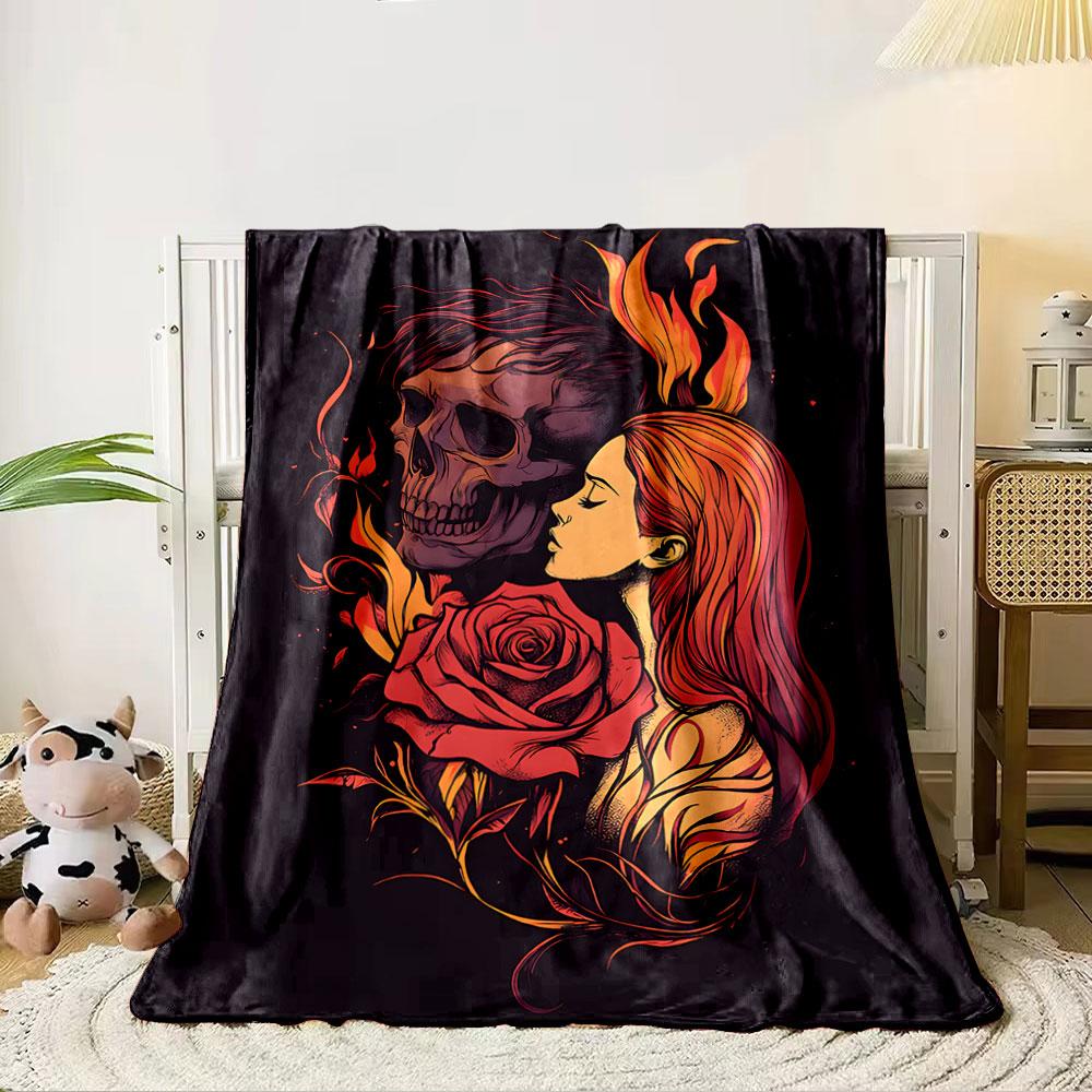 Fiery Skull and Rose Art for all seasons blanket lunch break throw gift