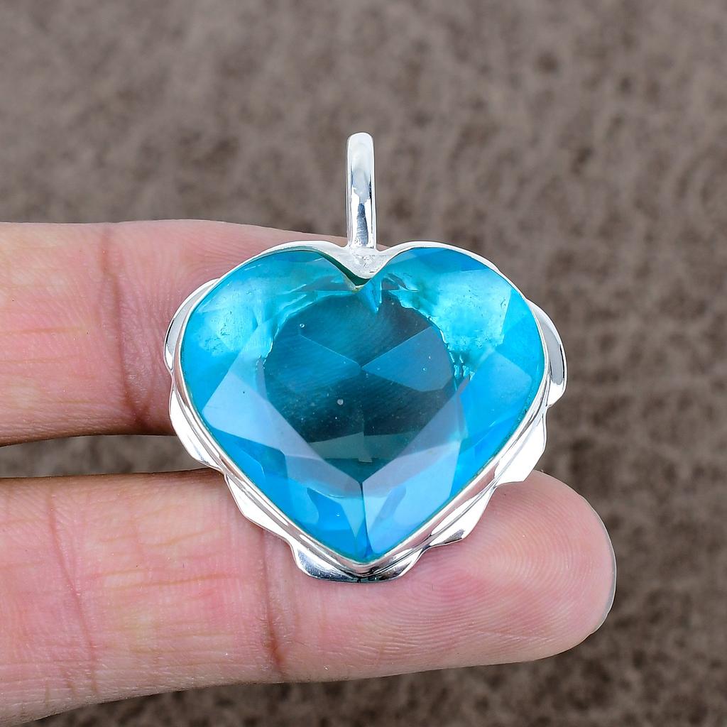 Blue Topaz Gemstone Handmade 925 Sterling Silver Jewelry Pendant 1.62" KKG-555