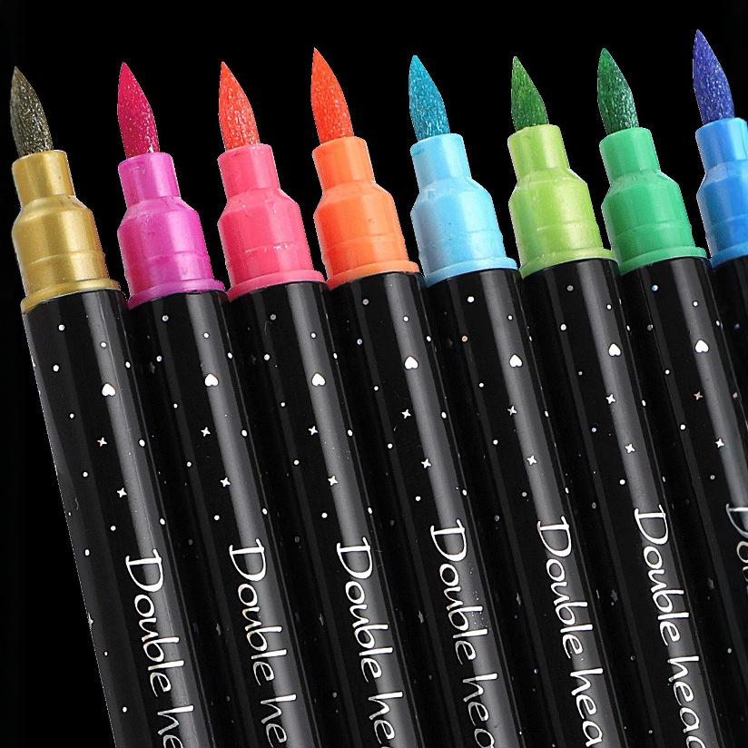 Children's Glitter Marker Pen: Dual-tip, Single-color, Thick Soft Brush, Pearlescent, Fade-resistant, Shiny Art Tool