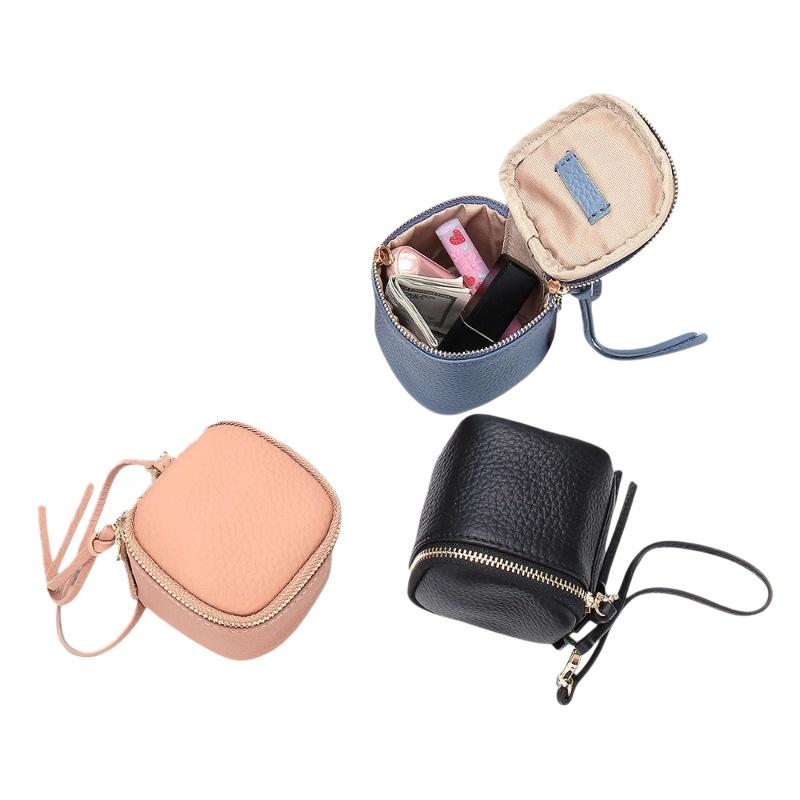 Vintage Leather Cosmetic Bag Lipstick Change Storage Bag Portable Travel Storage Bucket Personality Mini Round Coin Purse