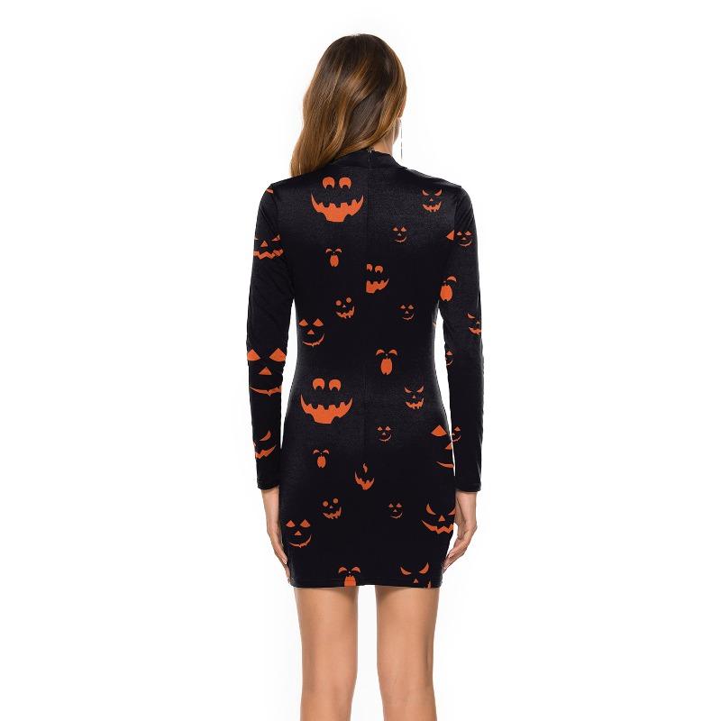 New, Halloween Horror Pumpkin Digital Printing Slim Sleeve Dress Women