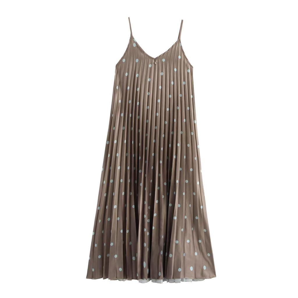 2025 Spring/Summer Polka Dot Spaghetti Strap Pleated Maxi Dress