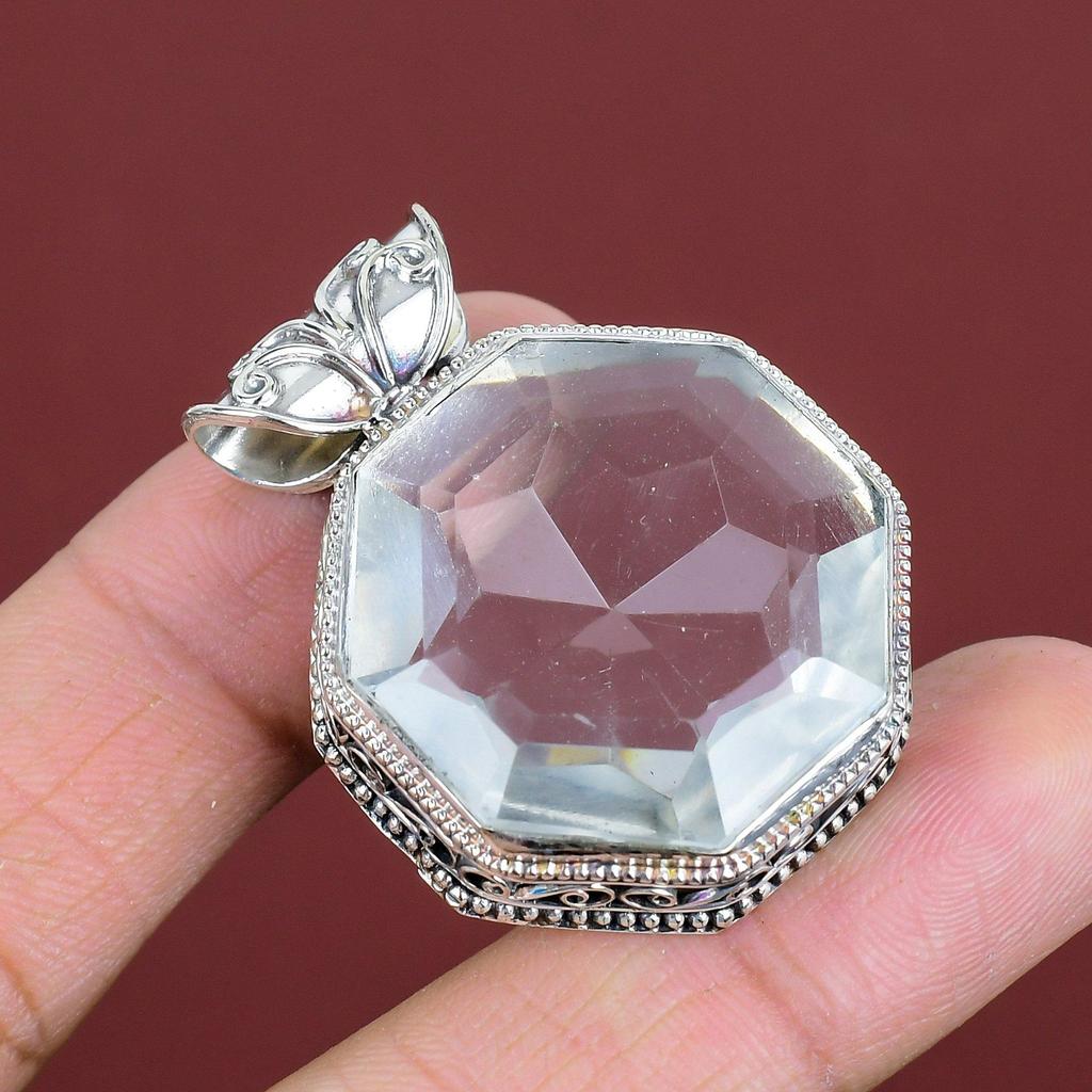 Faceted White Topaz Pendant Vintage Pendant Gemstone Pendant 925 Sterling Silver Pendant White Topaz Jewelry Handmade Pendant Gifts For Wife