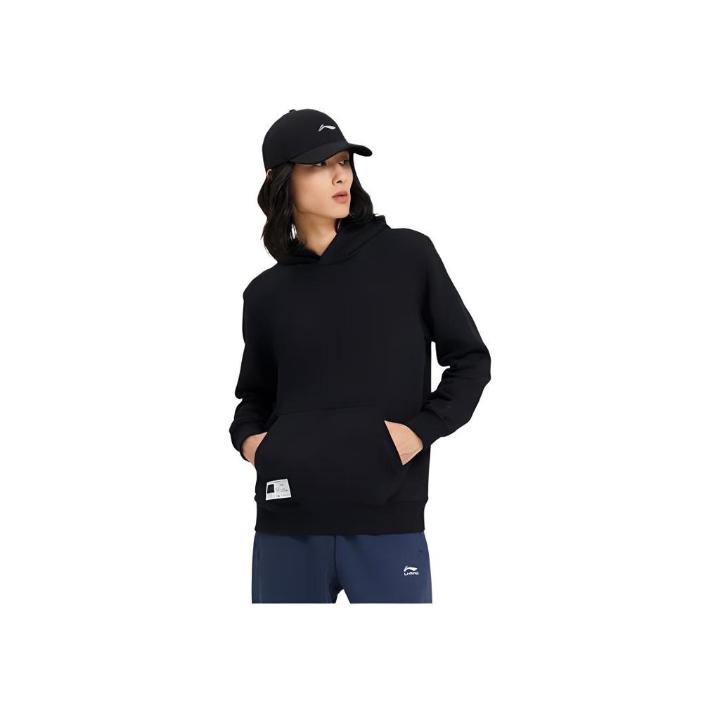 Li-Ning Sports Trend Series Solid Color Logo Front Pocket Pullover Sweatshirt Men Tops Black AWDSB15-1