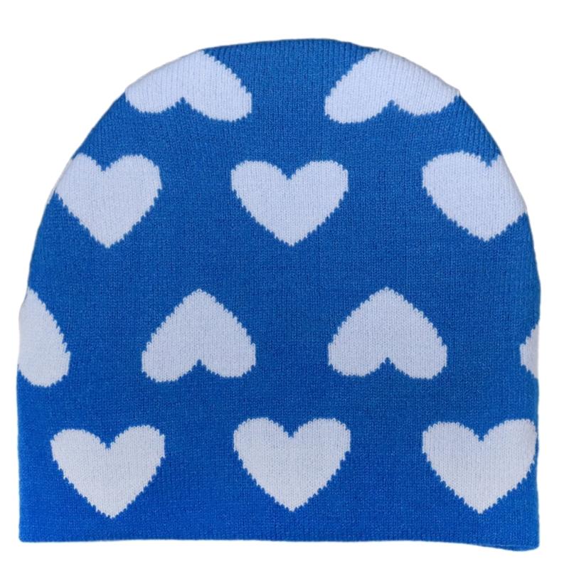 Creative Heart Pattern Beanies Hat Adult Elastic Hat Winter Warmer Knitted Hat Cold Winter Present for Student Teen