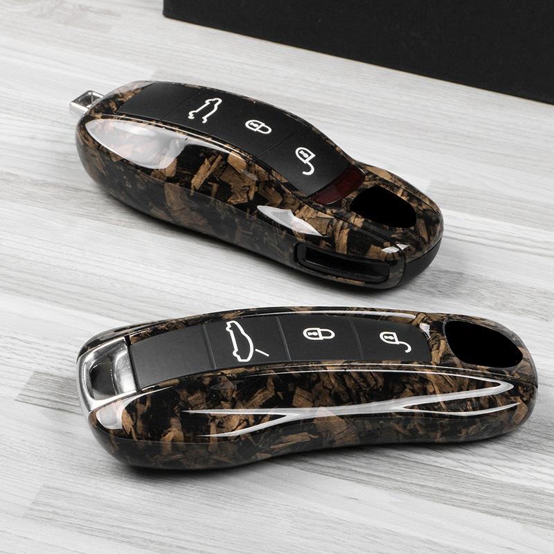 For Porsche Taycan Wood Grain Key Case Paramela Macan718 Cayenne 911 Key Wood Grain
