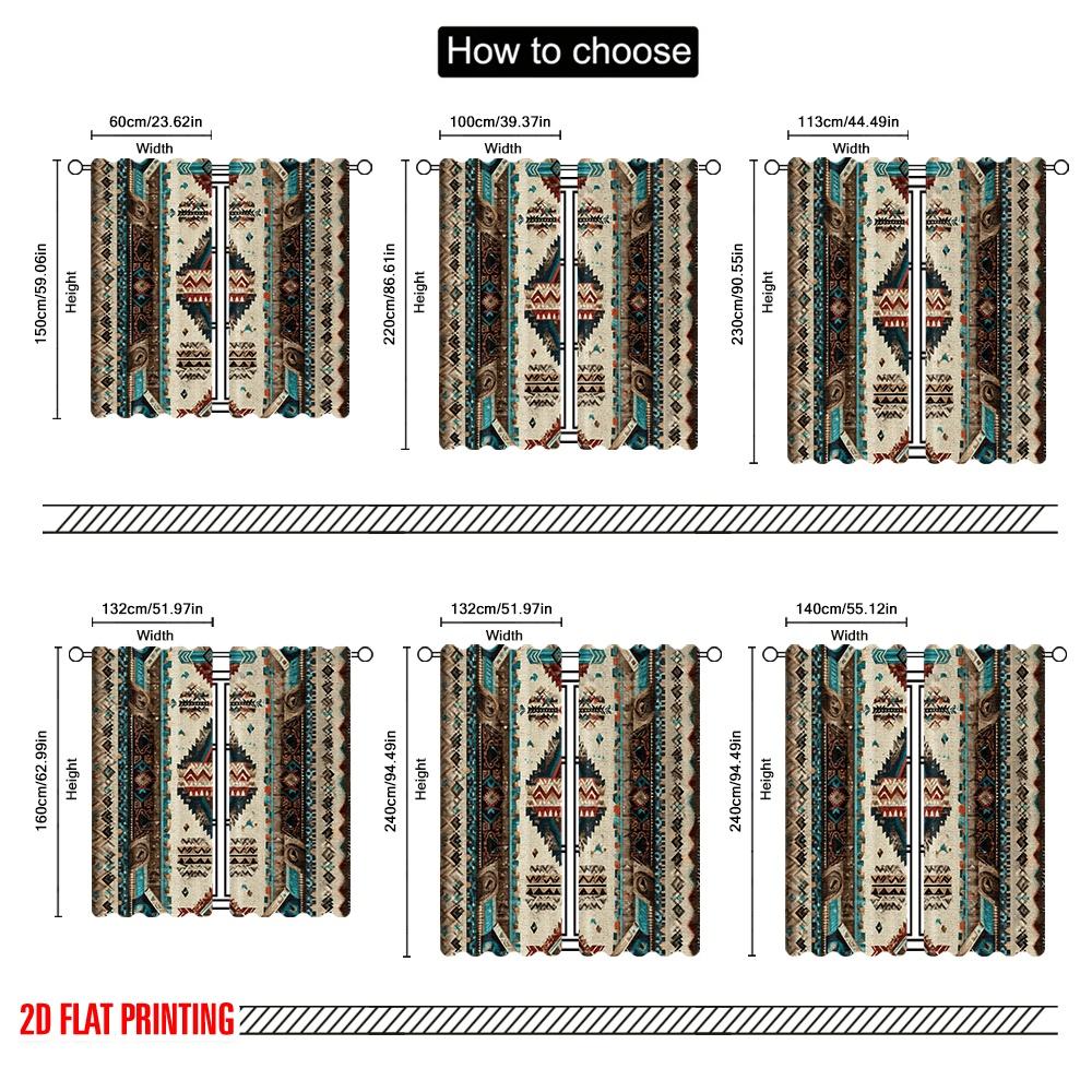 2D flat printing 2pcs Window Drapes Aztec Southwestern Native Fabric Without Electricity Festive Backdrops Use for Office