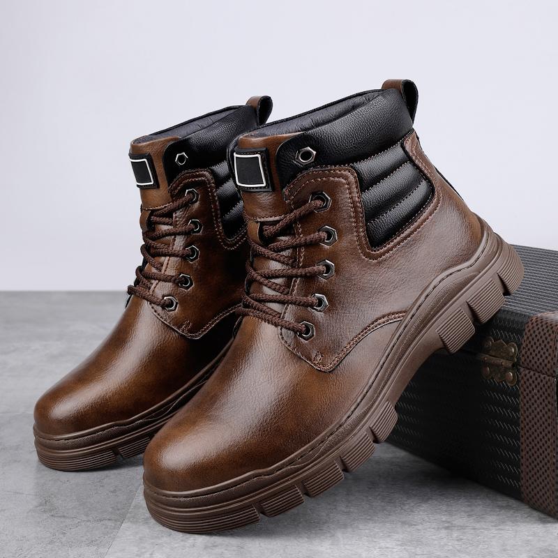 Luxury Brand Warm Platform Boots for Men Autumn Winter Cow Leather Men's High Top Shoes Fashion Male Ankle Boots Motocross Botas