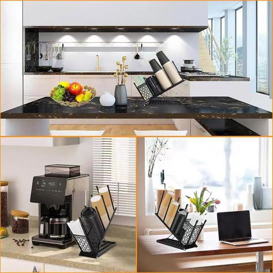 Coffee Cup Holder Lid Organizer with Straw Holder 4 Compartment Coffee Cup Dispenser Adjustable Coffee Bar Organizer