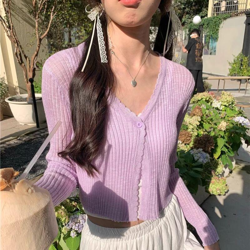 

Женский кардиган из ледяного шелка для защиты от солнца - Летняя шаль-накидка с платьем-комбинацией, Тонкий трикотаж, Верхняя одежда для кондиционирования воздуха, Короткая куртка XL (58-63 kg) фиолетовый