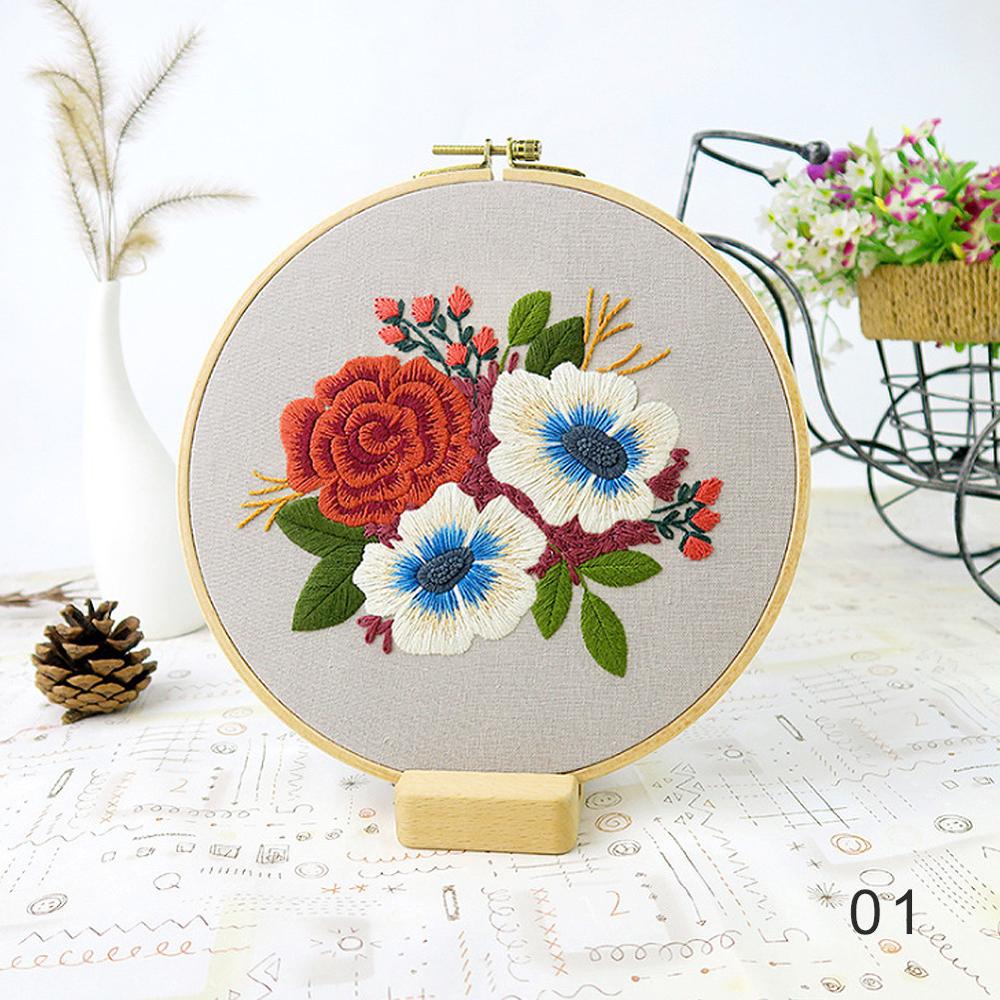 DIY Embroidery Flower Handwork Needlework for Beginner Cross Stitch Kit Ribbon Painting Embroidery Hoop Home Decoration